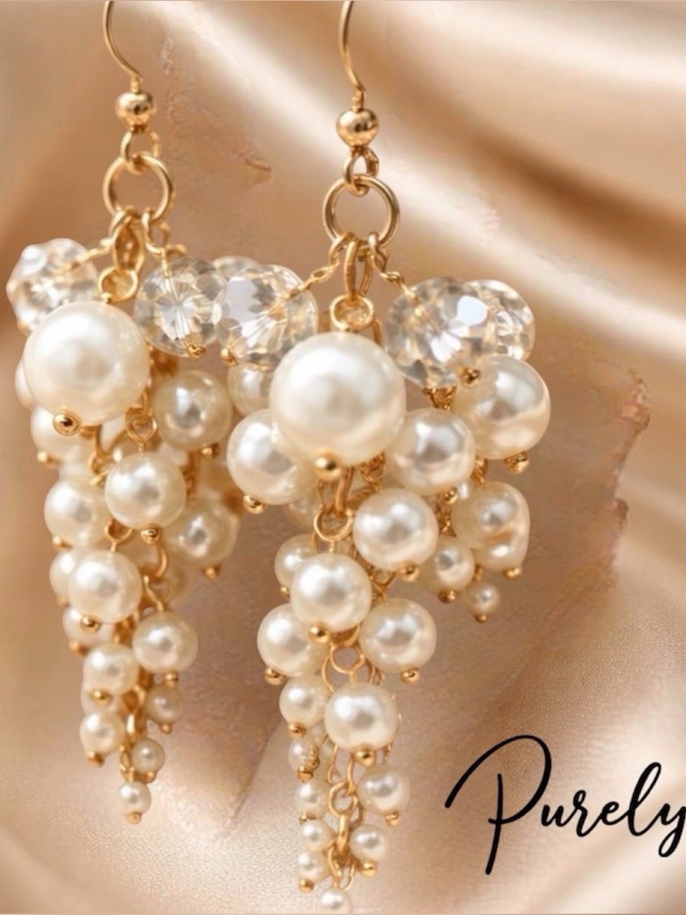 Gold Pearl Cluster Dangle Earrings - Elegant White Pearl Cascade
